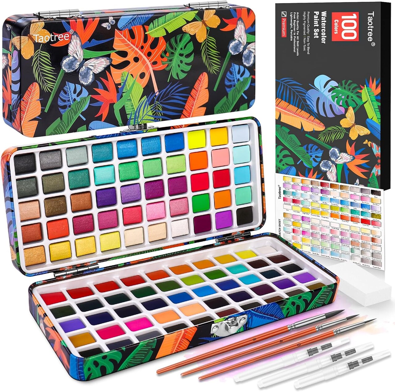 Watercolor Paint Set 100 Colors, Art Supplies Watercolors Kit Travel Water Colors with Paints Brushes, Crafts Painting Supplies, Drawing Gifts for Teens Girls Boys Kids Adults Artists